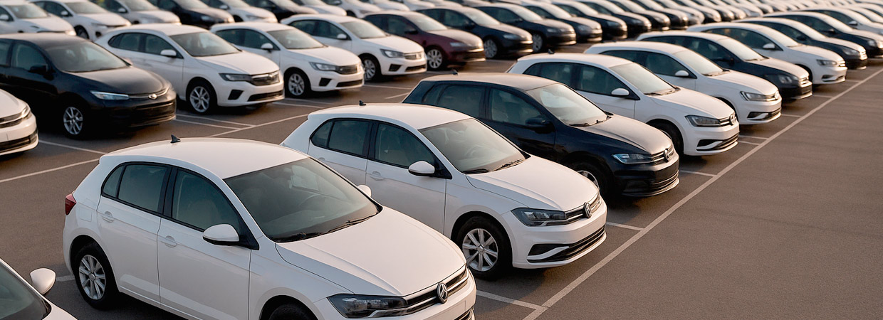 Fila de carros de um frota de uma locadora de veículos